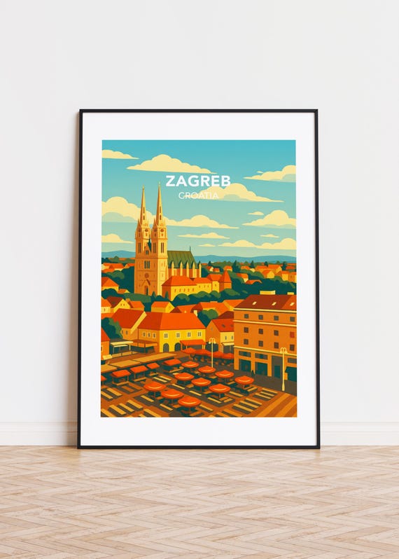 Zagreb Croatia Poster City Skyline Art Print