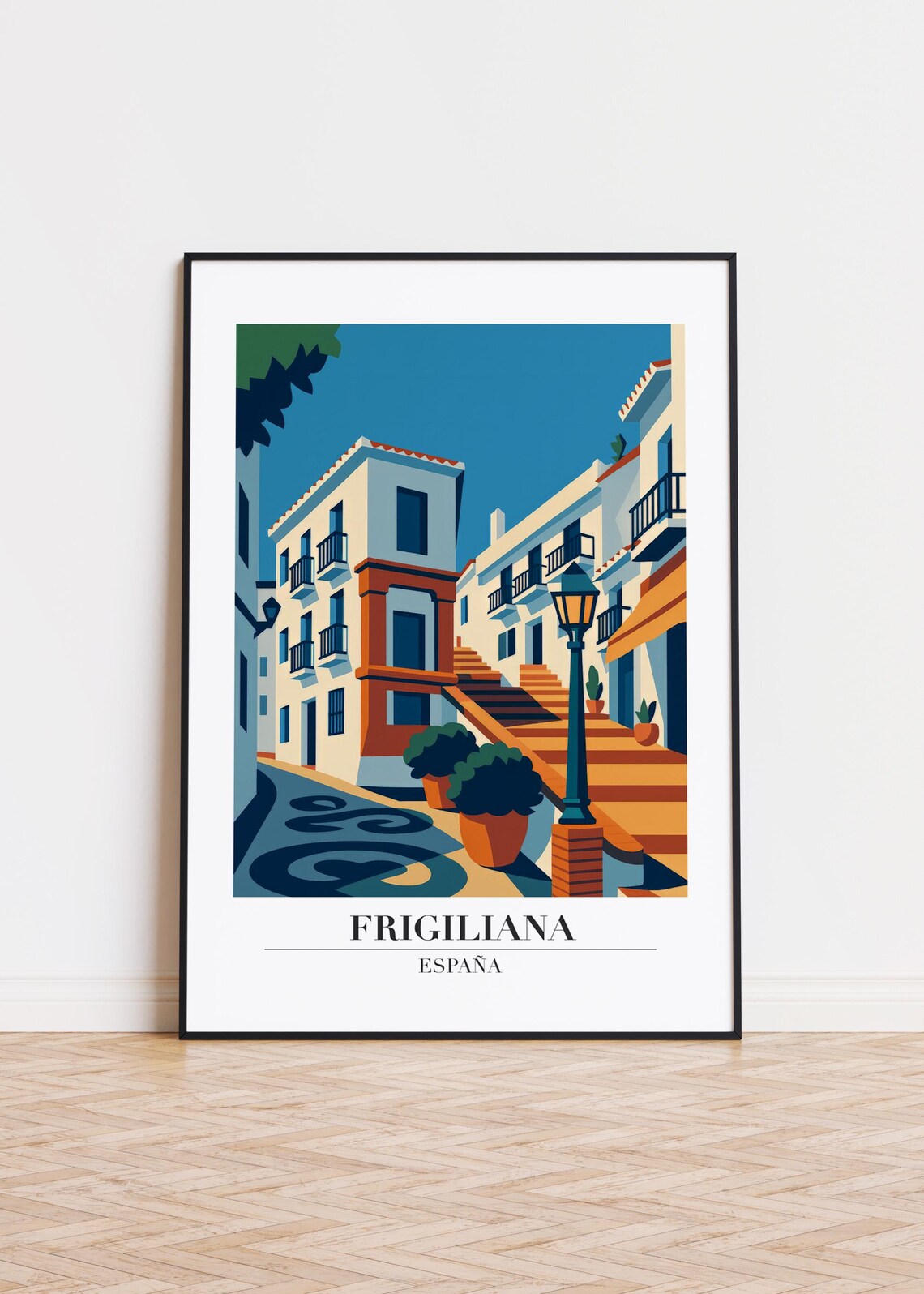 Frigiliana Spain Whitewashed Street Travel Poster Andalusian Village Scene