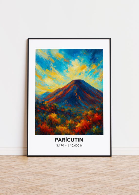 Parcutin Mountain Art Print Modern Oil Painting Style Poster