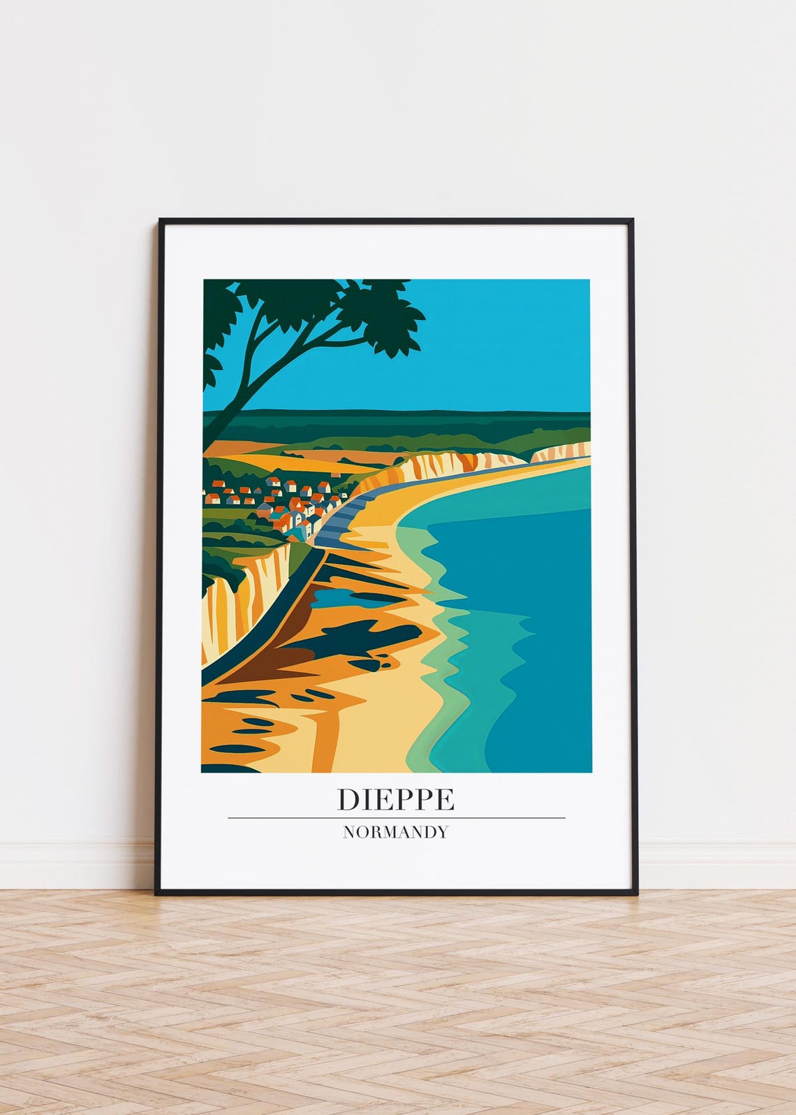 Dieppe Normandy White Cliffs Coastal Town Aerial Travel Poster