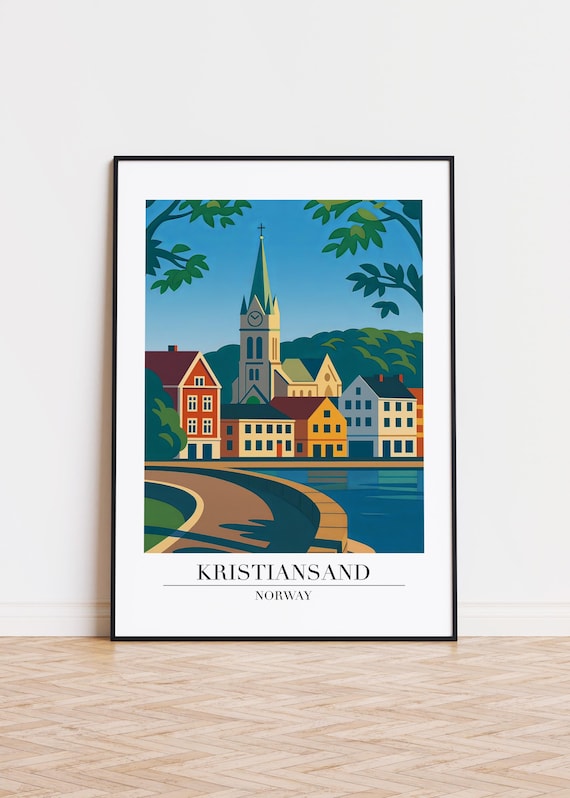 Kristiansand Norway Poster Modern Scandinavian Illustration Art