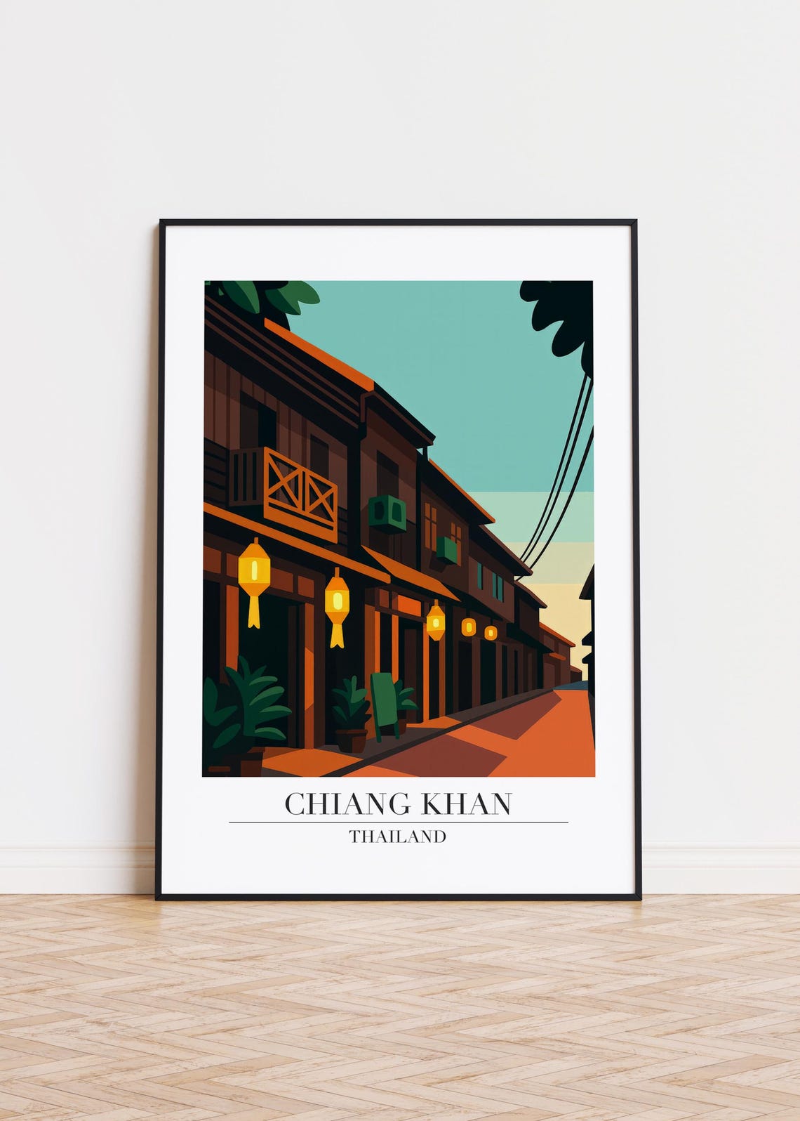Chiang Khan Thailand Old Street Lanterns Dusk Travel Style Poster