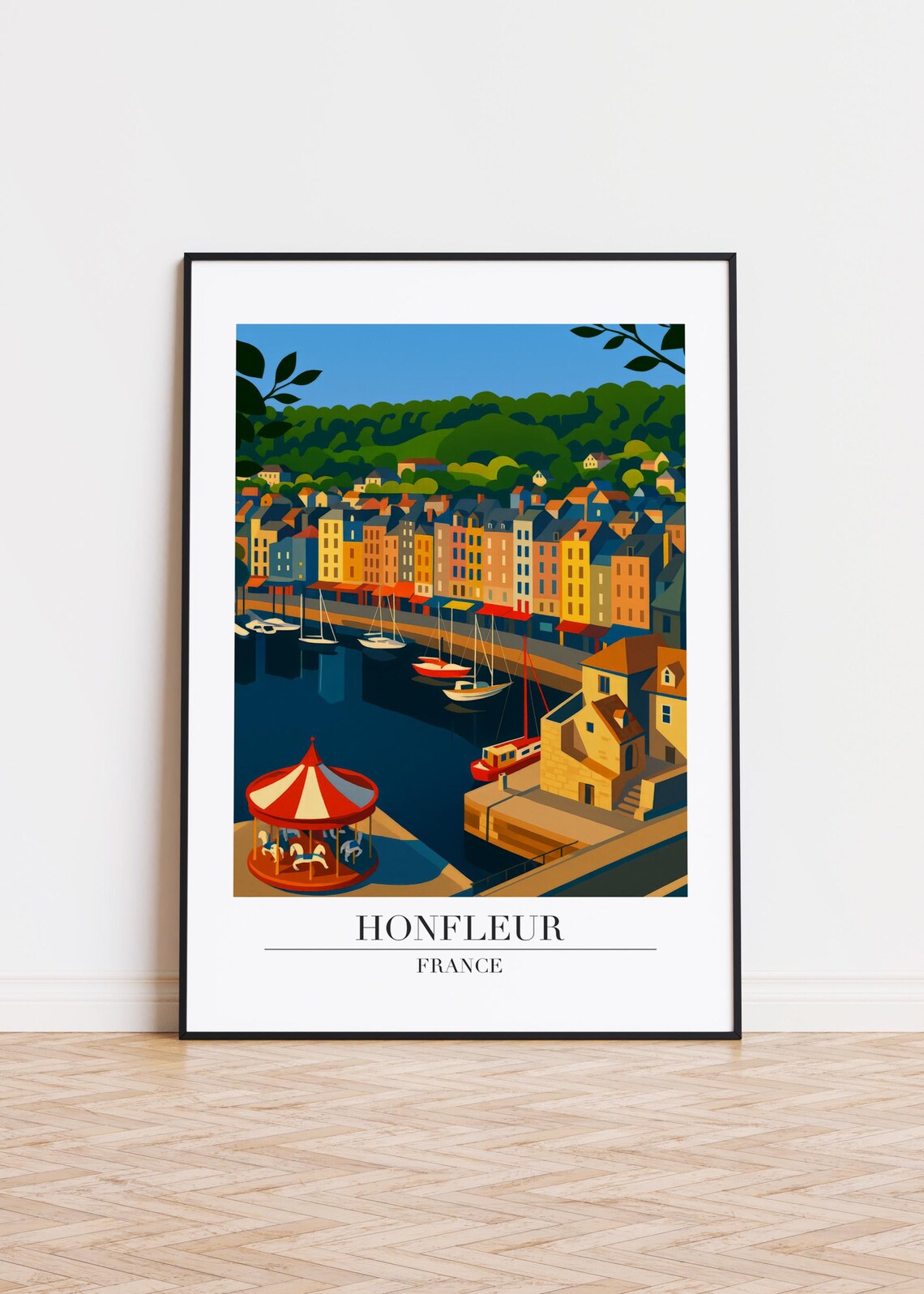 Honfleur France Harbor Carousel Normandy Vintage Travel Wall Art