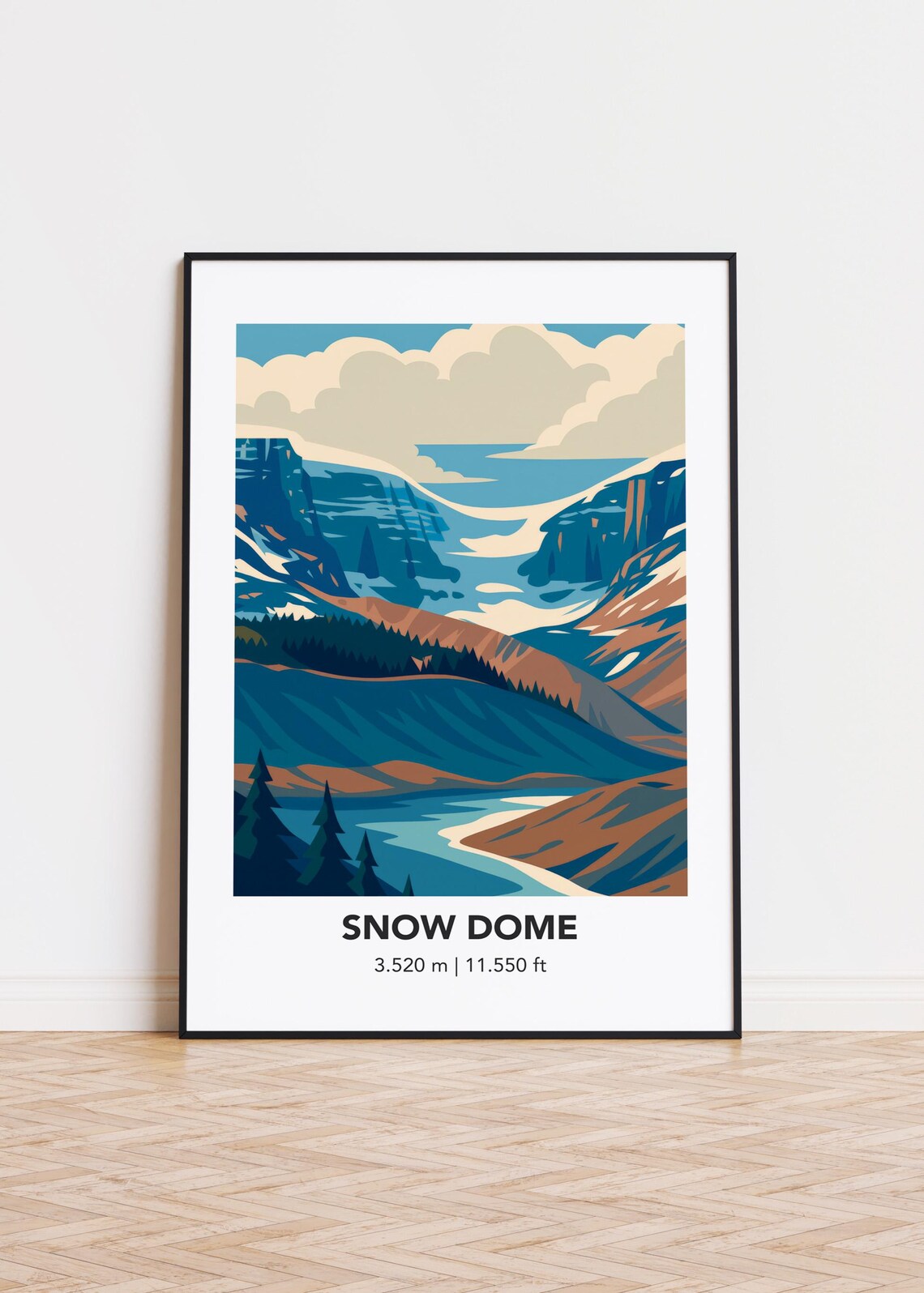 Snow Dome Alpine Glacier Valley Blue Illustration Travel Mountain Poster