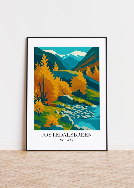 Jostedalsbreen Norway Golden Autumn Forest River Artwork Poster