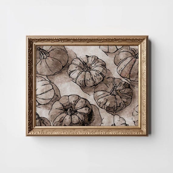 Brown Pumpkins Print Abstract Pumpkin Painting Moody Autumn Vintage Minimalist Beige Wall Decor Neutral Fall Sketch Drawing