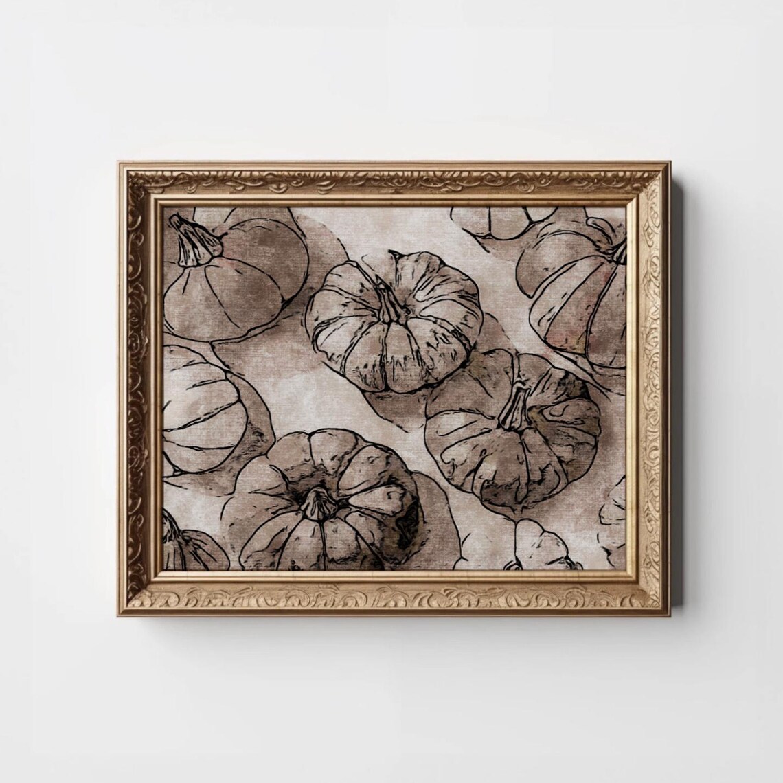 Sepia Pumpkin Sketches Autumn Harvest Vintage Botanical Art Poster