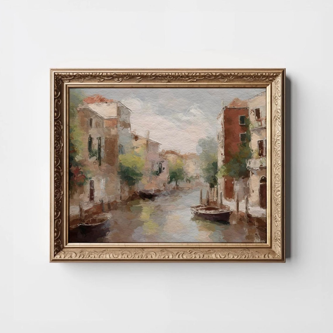 Venetian Canal Boats Historic Buildings Soft Impressionist Oil Art Poster
