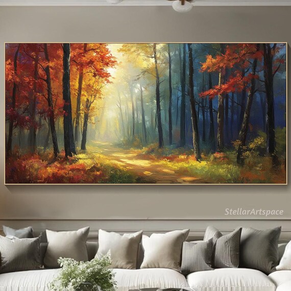 Original Colorful Forest Painting On 3d Impasto Textured Tree Painting Dreamy Vibrant Trees Wall Art Living Room Art Contemporary Art