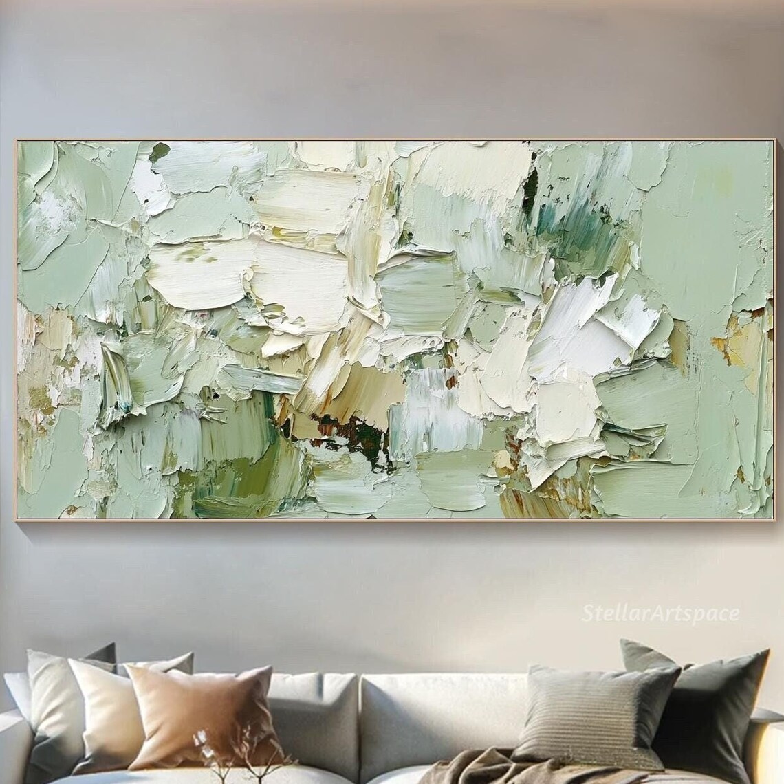 Sage Green Abstract Impasto Earth Tone Minimalist Texture Wall Art