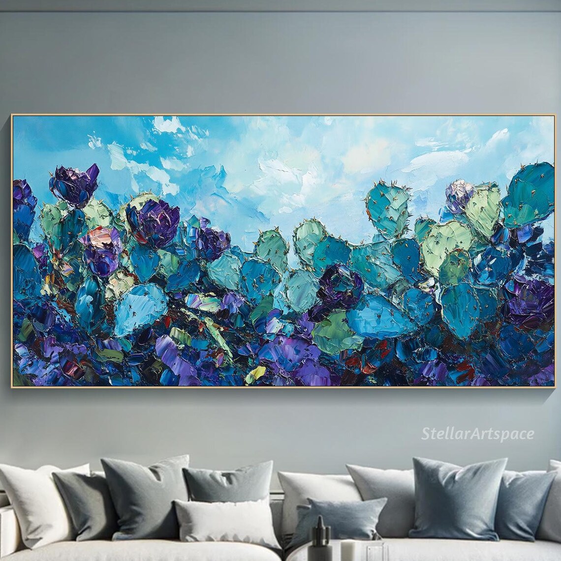 Prickly Pear Cactus Impasto Art Print, Desert Decor