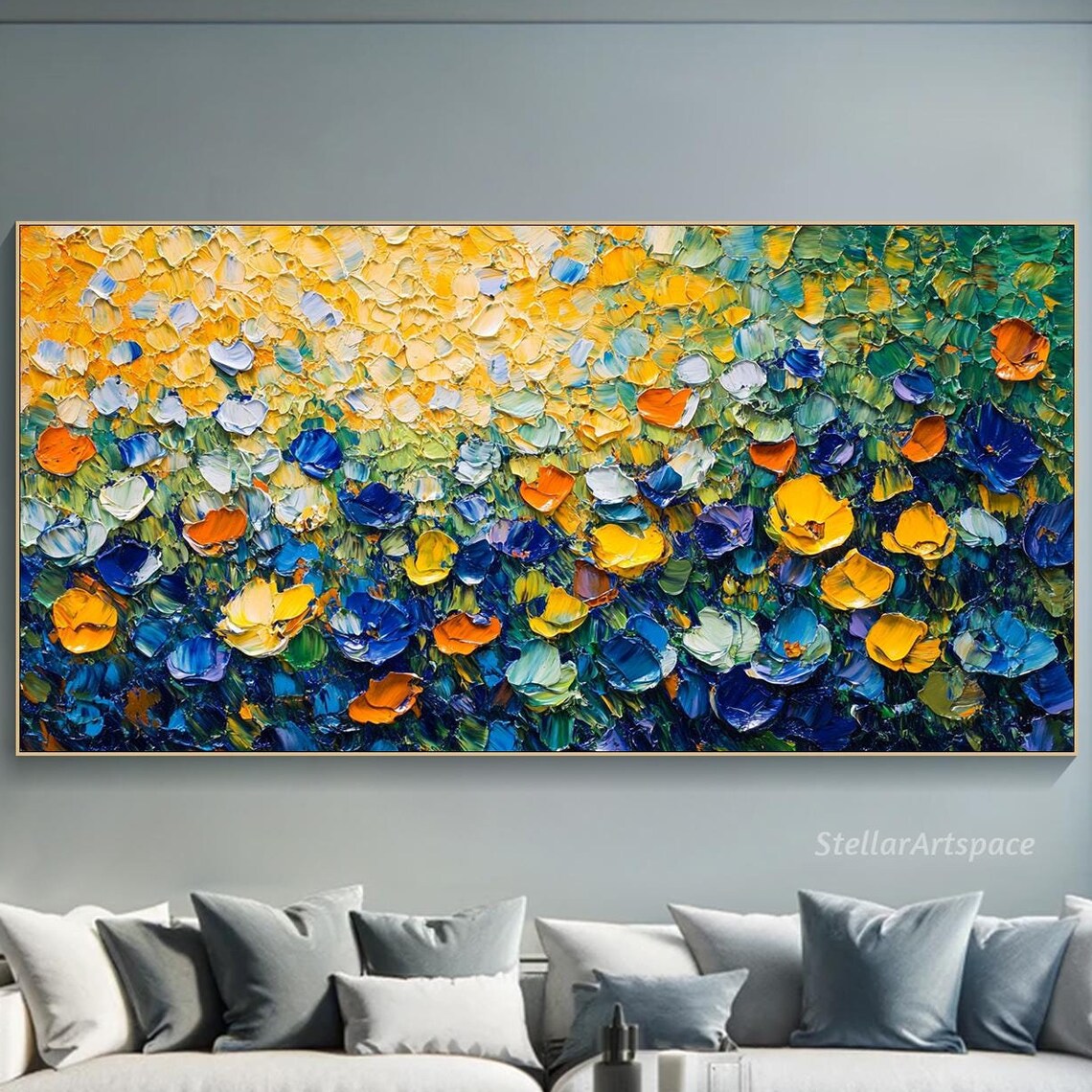 Colorful Flower Field Abstract Impasto Blooms Bright Garden Art Poster