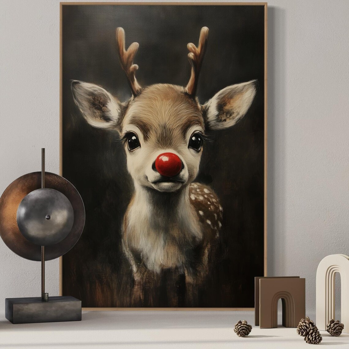 Baby Reindeer Red Nose Cute Holiday Christmas Wildlife Poster