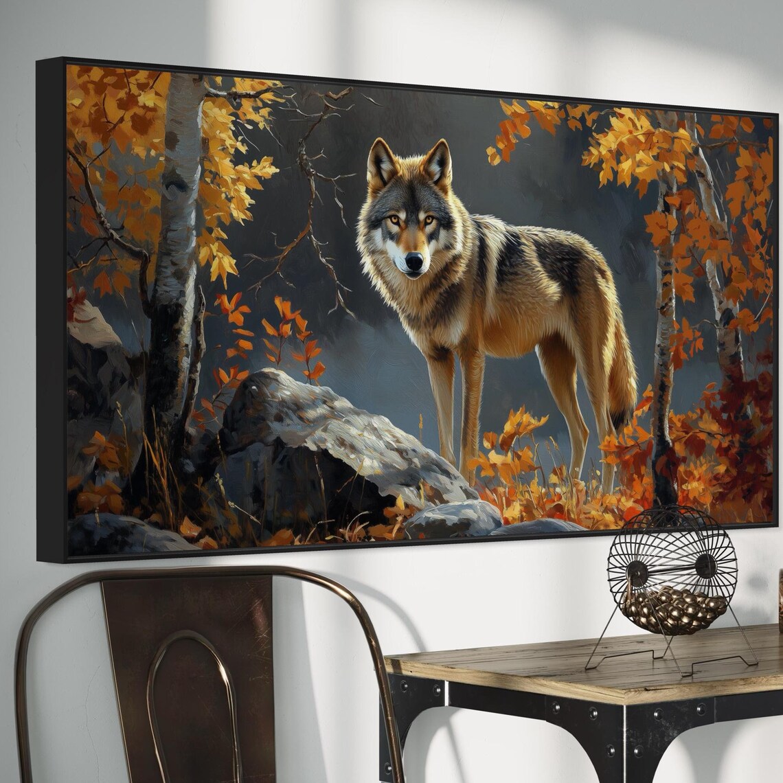 Gray Wolf Autumn Forest Rustic Wildlife Art Print