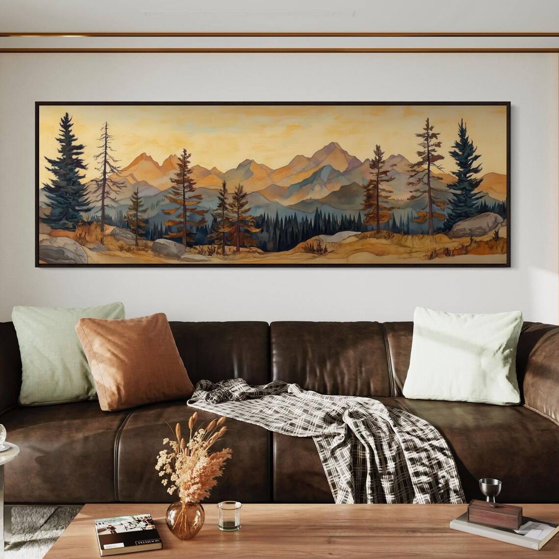 Golden Sky Over Mountain Panorama, Rustic Landscape Print
