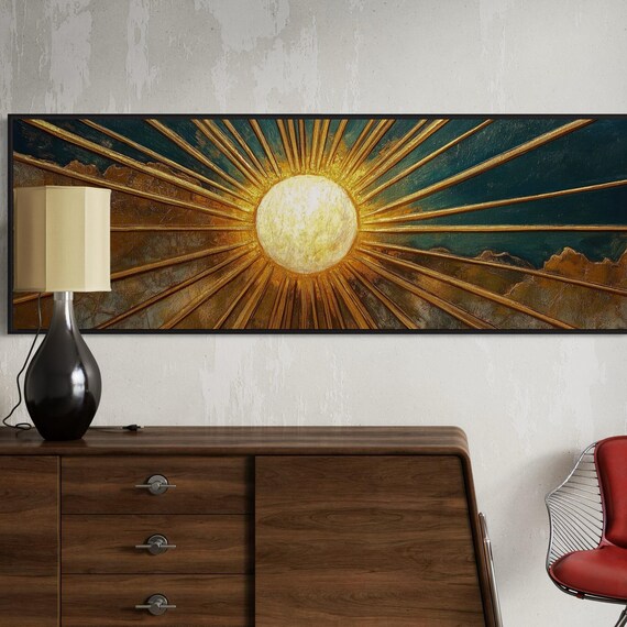 Golden Sunburst Panoramic Teal and Gold Poster Print