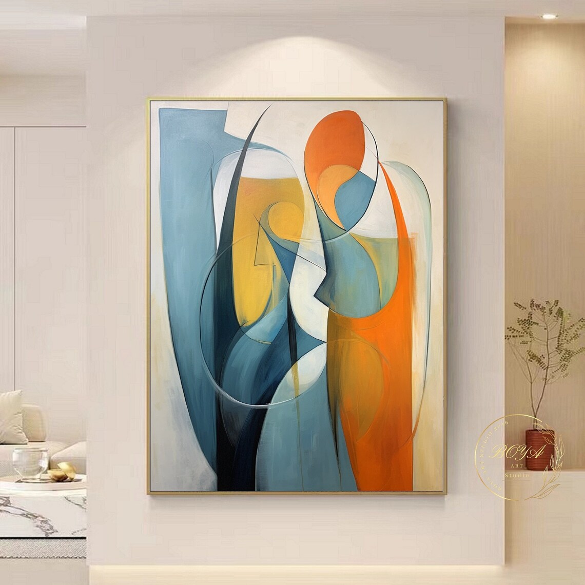 Orange Abstract Portrait Art Print, Modern Wall Art