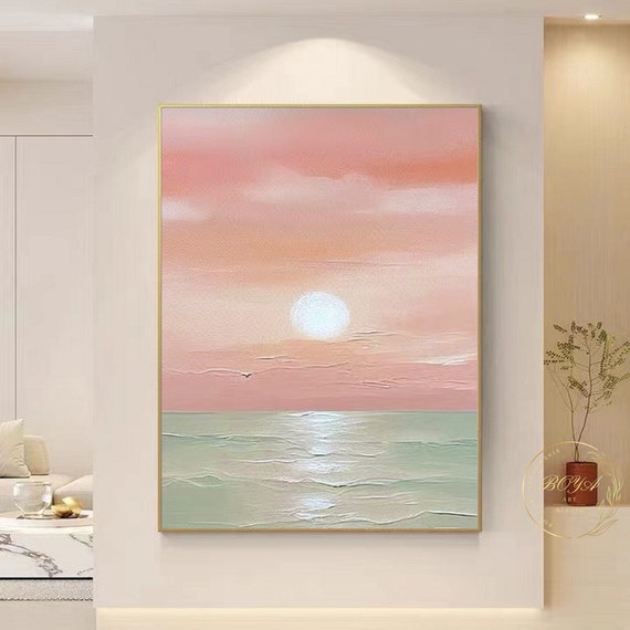 Abstract Seascape, Green Ocean Pink Sky Poster Print