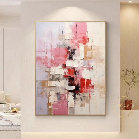 Large Pink Textured Painting Pink Wall Art Original Beige Abstract Painting Beige 3d Textured Art Warm Color Wall Art Pink Abstract Painting