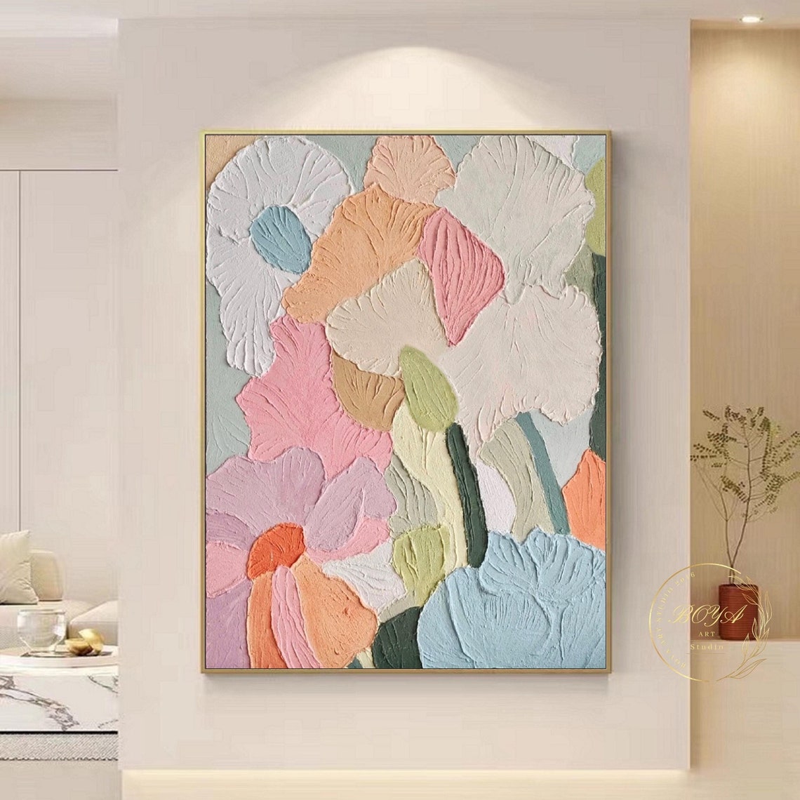 Joyful Multicolor 3D Impasto Flower Petals Abstract Floral Poster