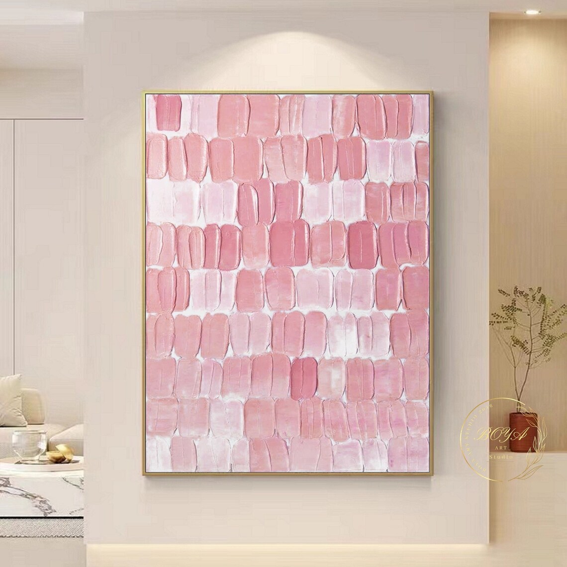 Pink Textured Abstract Painting, Minimalist Art Print