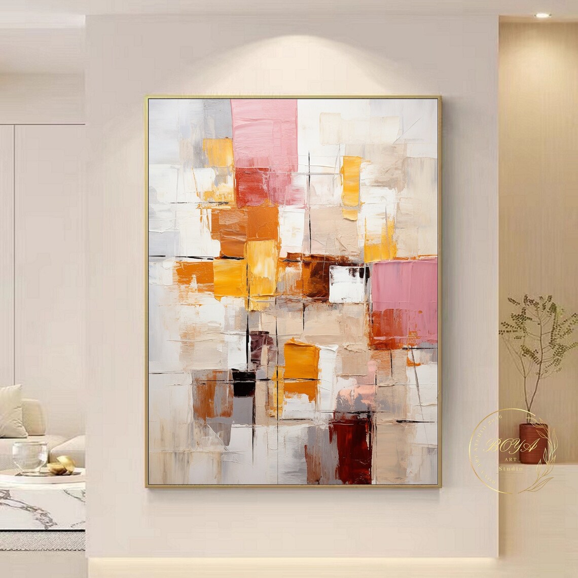 Beige Abstract Painting, Modern Textured Wall Art