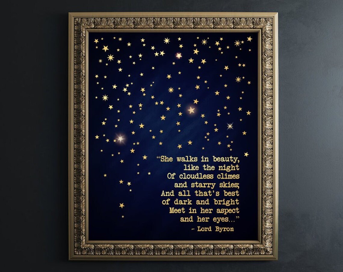 She Walks In Beauty Lord Byron Poem Gold Foil Starry Night Wall Poster