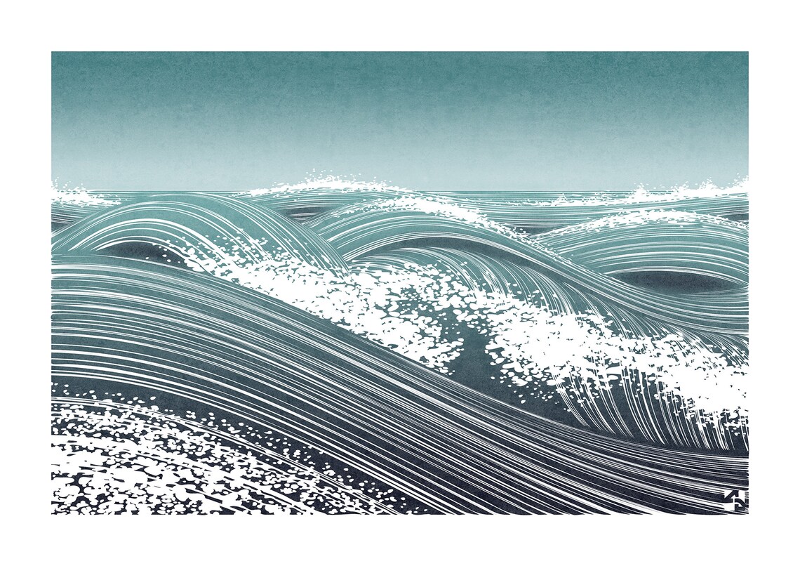 Minimalist Waves Abstract Seascape Poster Print - Image 3