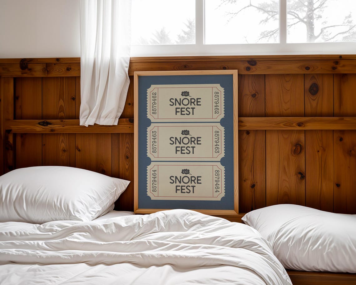 Snore Fest Retro Ticket Stubs Funny Cozy Olive Bedroom Poster - Image 2