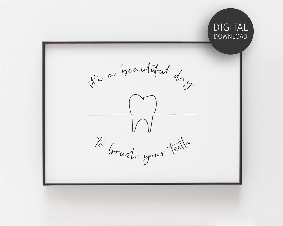 Beautiful Day To Brush Your Teeth Script Dental Line Art Print