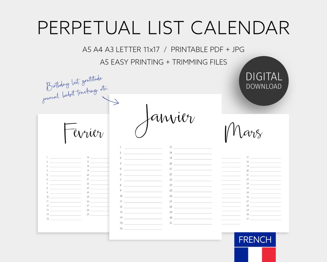 Janvier French Birthday Tracker Calendar Minimalist Quote Poster - Image 3