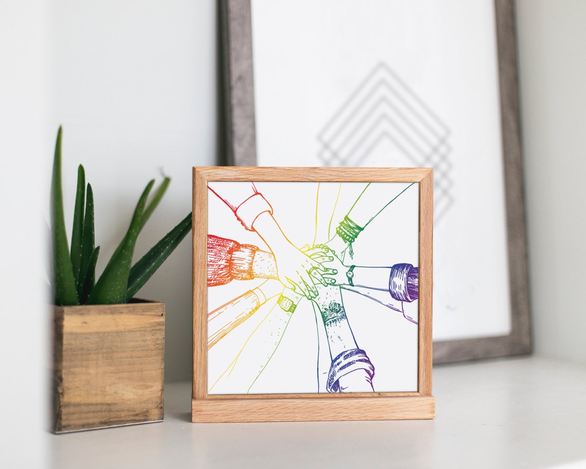 Rainbow Hands Stack Teamwork Diversity Inclusion Office Wall Poster - Image 2