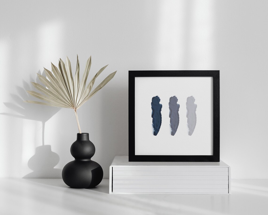 Navy Abstract Blue Minimalist Watercolour Art Print - Image 2