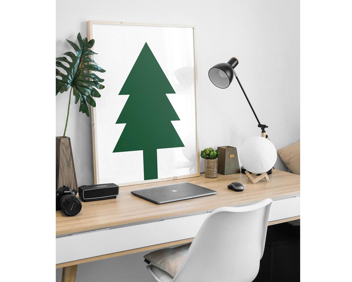 Minimalist Geometric Green Christmas Tree Modern Holiday Art Poster - Image 2