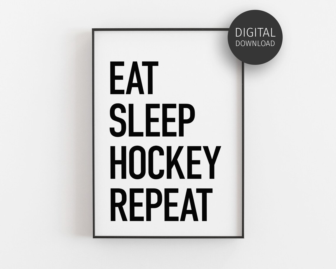 Eat Sleep Hockey Repeat Typography Hockey Art Print