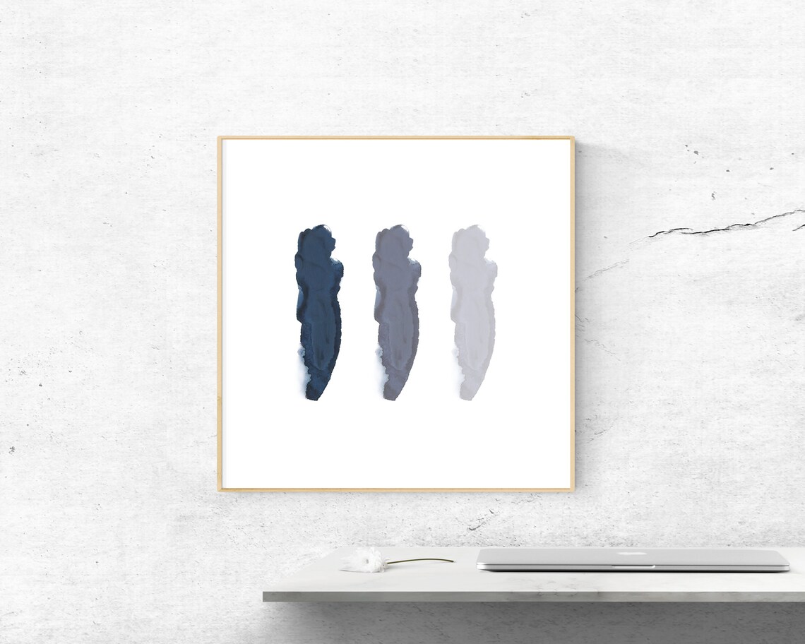 Navy Abstract Blue Minimalist Watercolour Art Print - Image 3