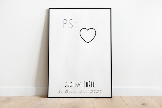 Ps Heart Personalized Posters With Names And Dates In Sizes A5 A3