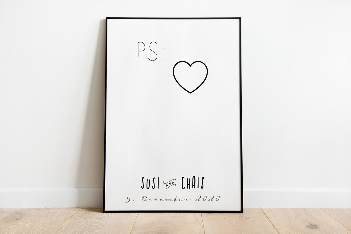 Personalized PS Heart Couple Names Date Love Anniversary Poster