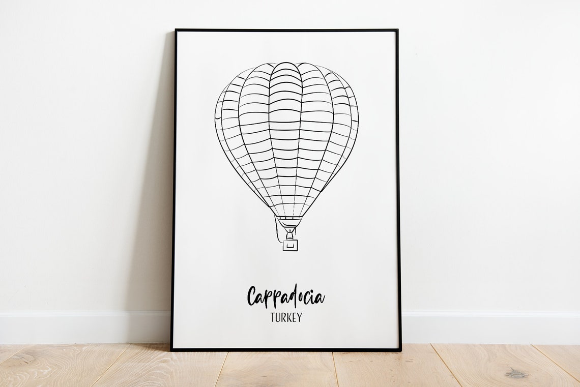 Cappadocia Turkey Hot Air Balloon Line Art Travel Souvenir Poster