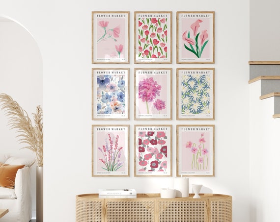 Flower Market Illustrations Set Of 9 Botanical Prints Floral And Nature Wall Art