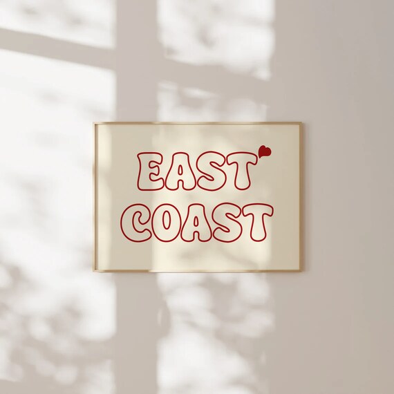 East Coast Red Bubble Lettering Retro Travel Pride Gift Poster