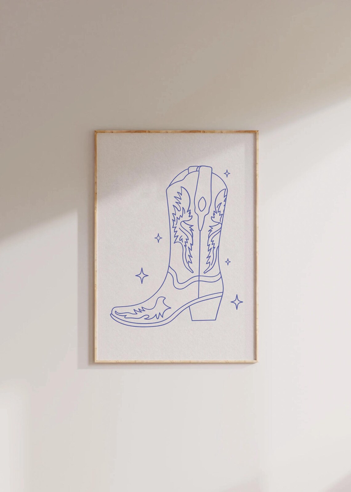 Single Blue Cowboy Boot Sparkle Line Art Minimal Western Poster - Image 4