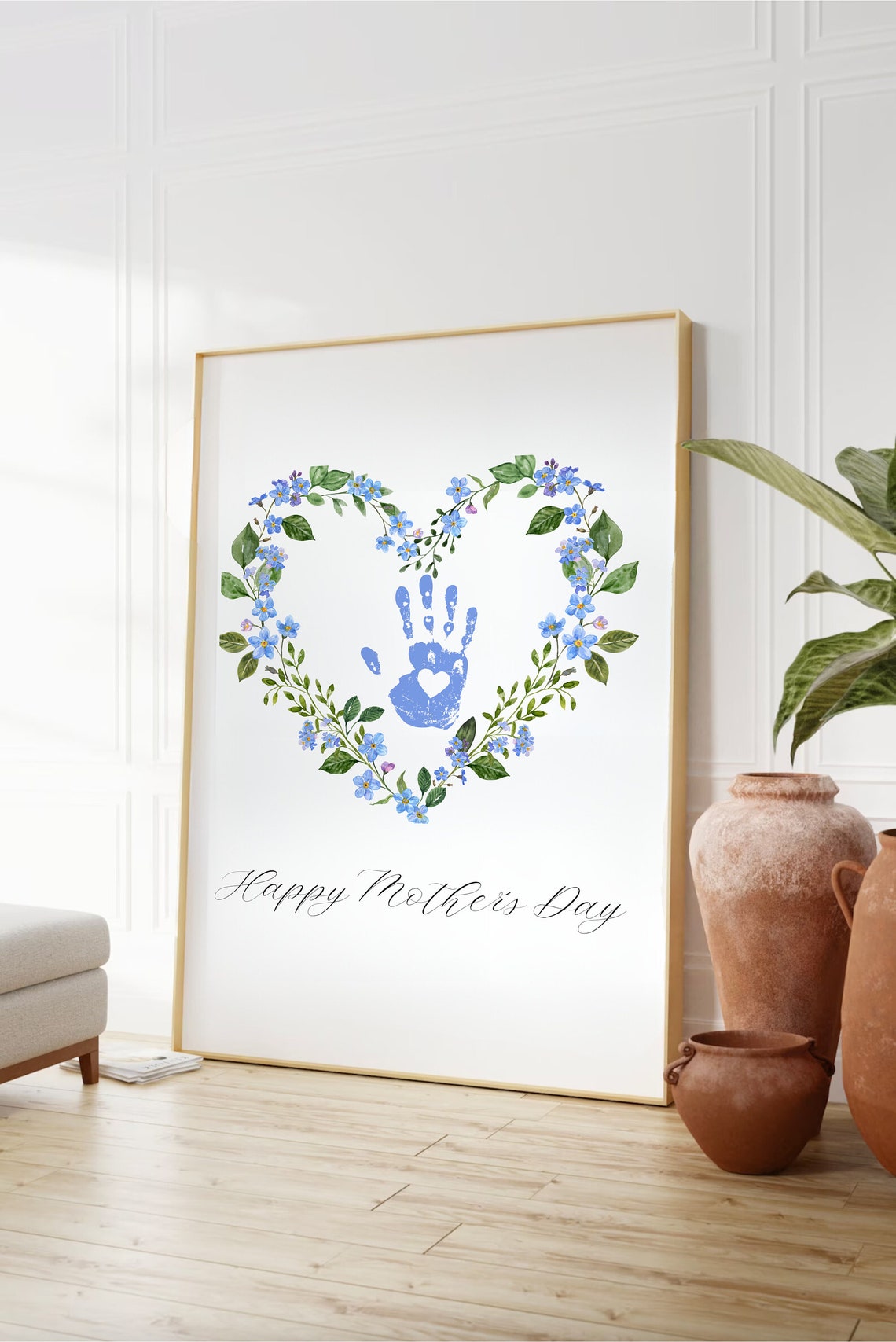 Happy Mothers Day Blue Floral Heart Handprint Keepsake Wall Art - Image 4