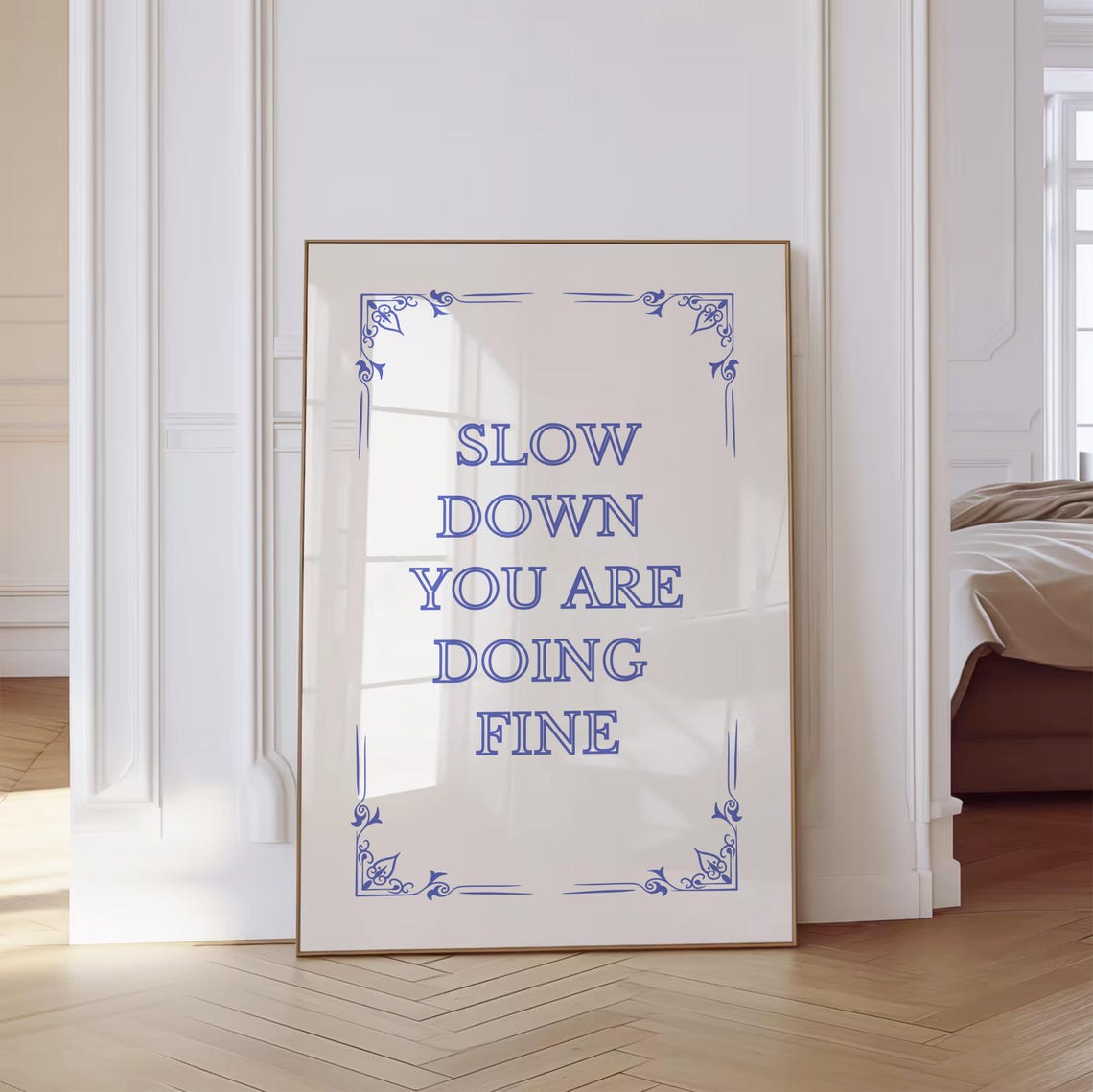 Slow Down You Are Doing Fine Blue Decorative Tile Quote Poster - Image 2
