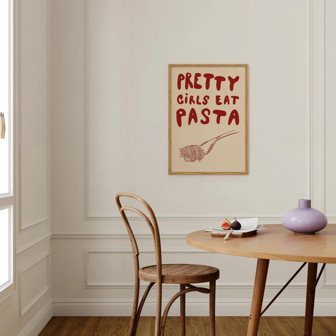 Pretty Girls Eat Pasta Red Retro Kitchen Typography Foodie Poster - Image 3