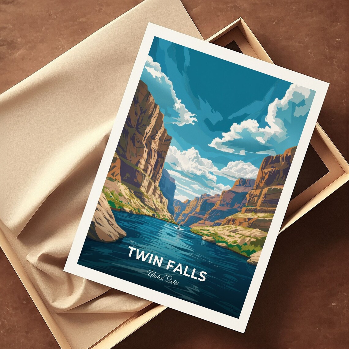 Twin Falls River Canyon With Dramatic Clouds United States Travel Poster - Image 3