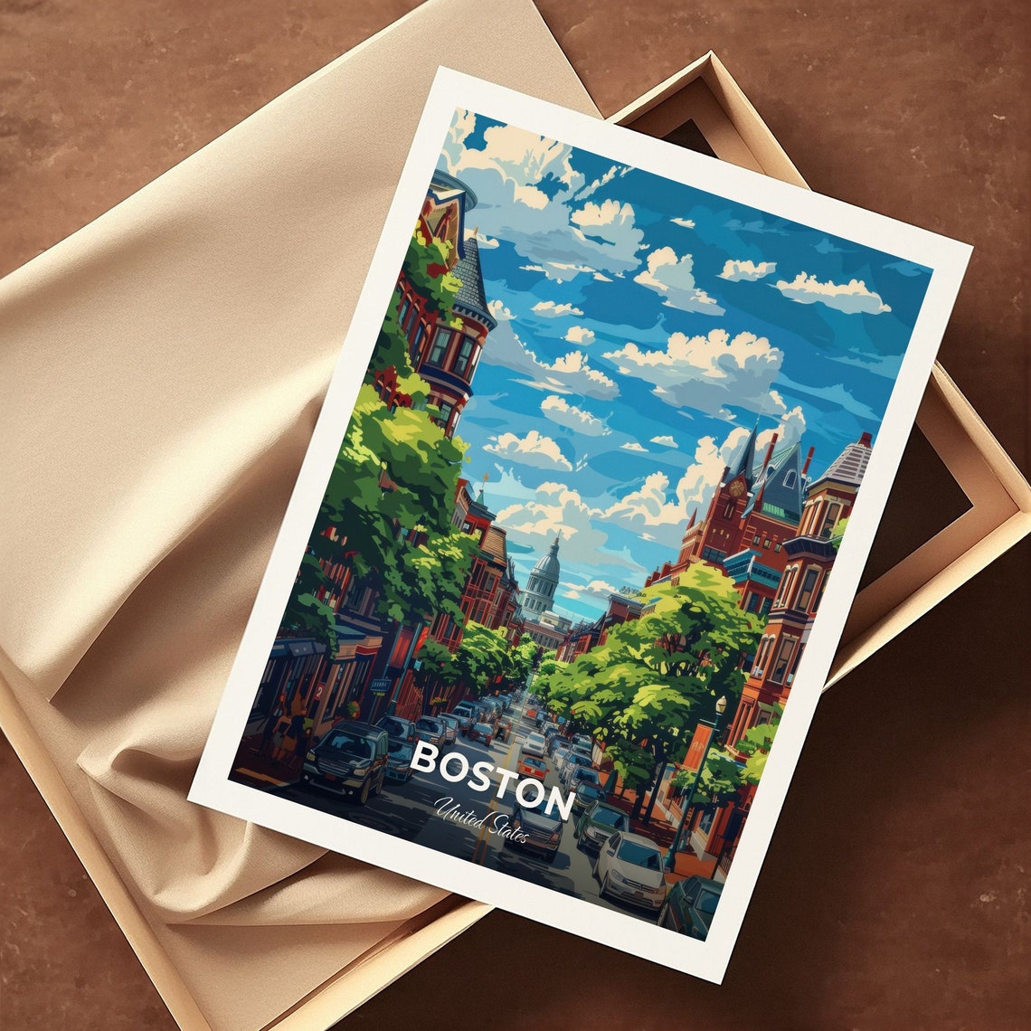 Boston United States Newbury Street Brownstone Cityscape Travel Poster - Image 3