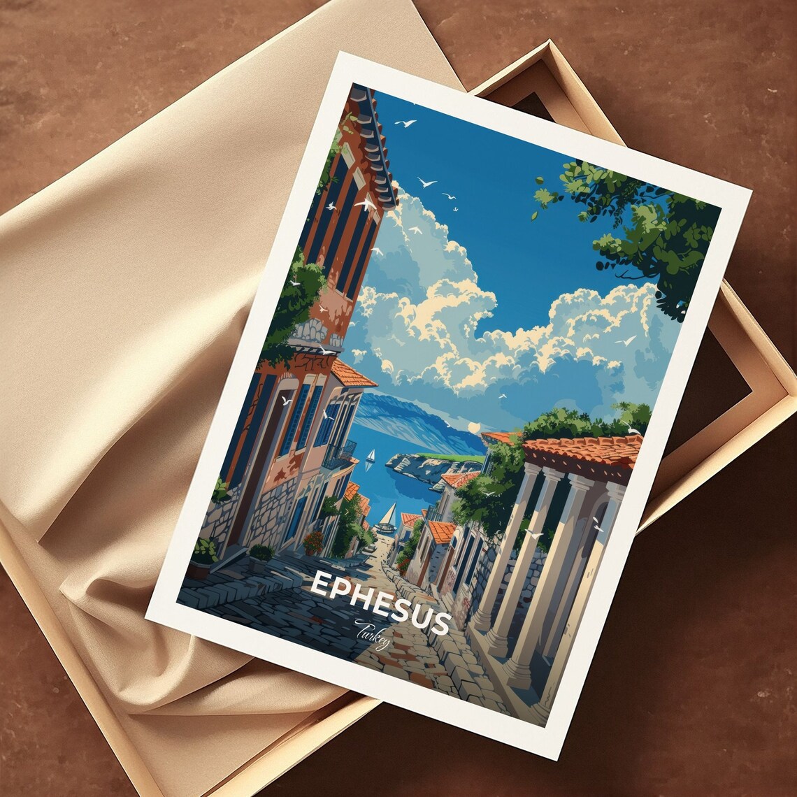 Ephesus Turkey Harbor Street Sailboats Sea View Old Town Travel Poster - Image 3