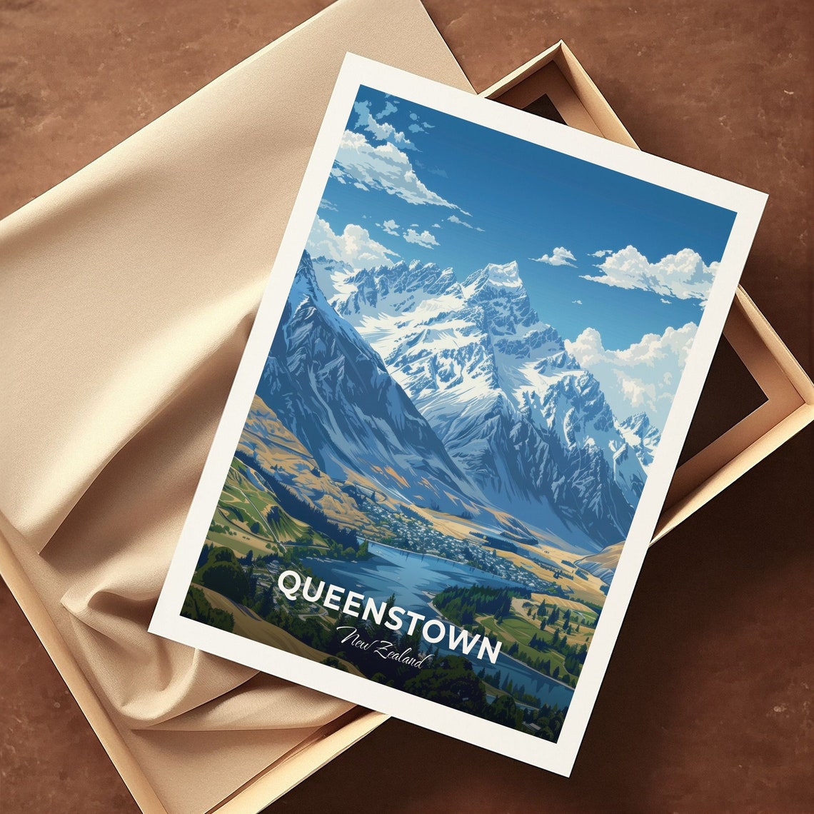 Queenstown Coronet Peak Snowy Mountain Over Lake Travel Poster - Image 3