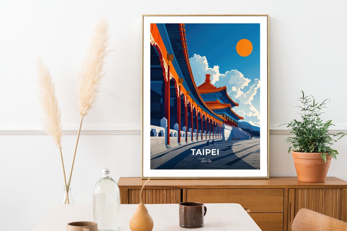 Taipei Chiang Kai Shek Memorial Hall Cityscape Travel Poster - Image 2